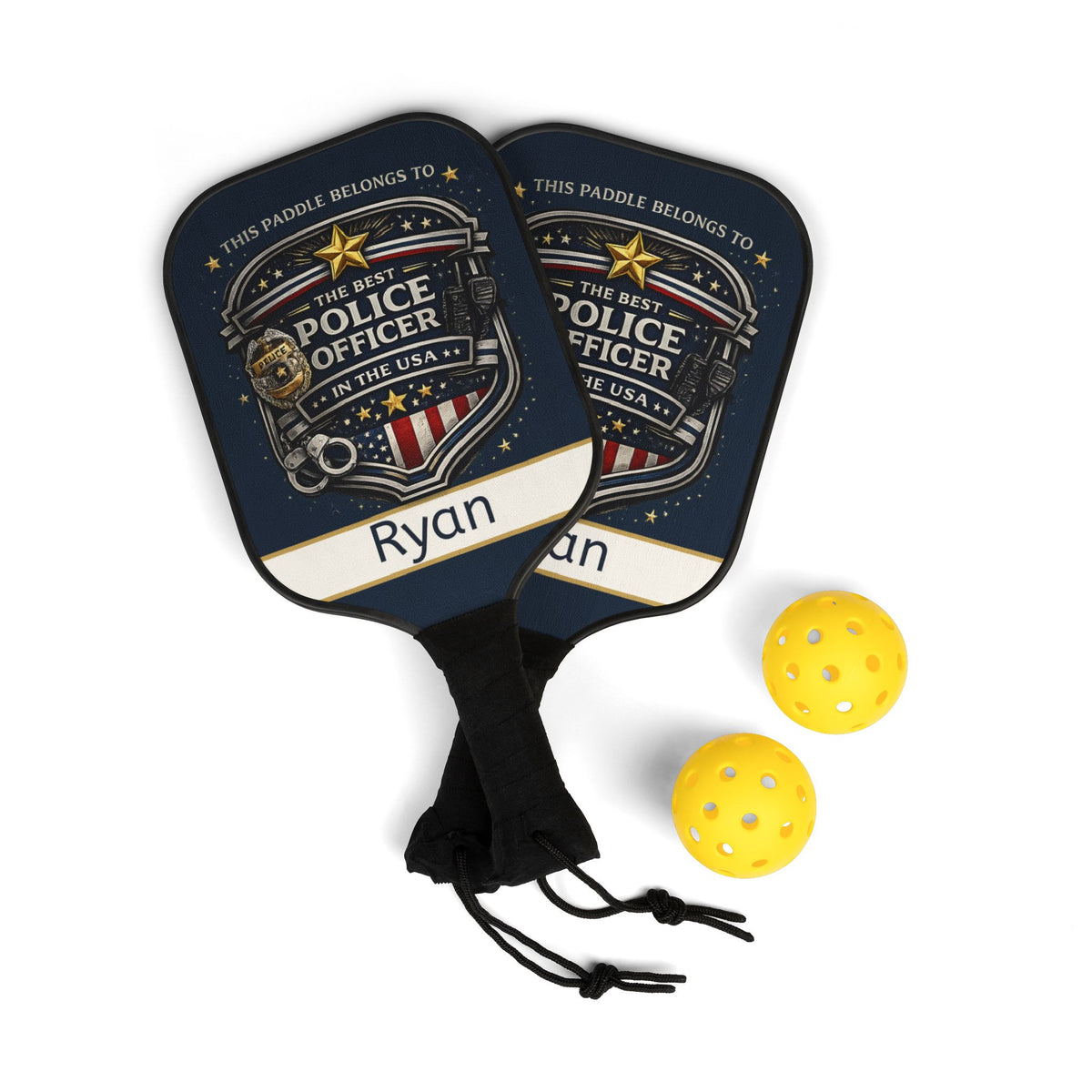 Personalized Police Officer Pickleball Paddle Set | Custom Cop Gift for Men | Law Enforcement Gift | USA First Responder