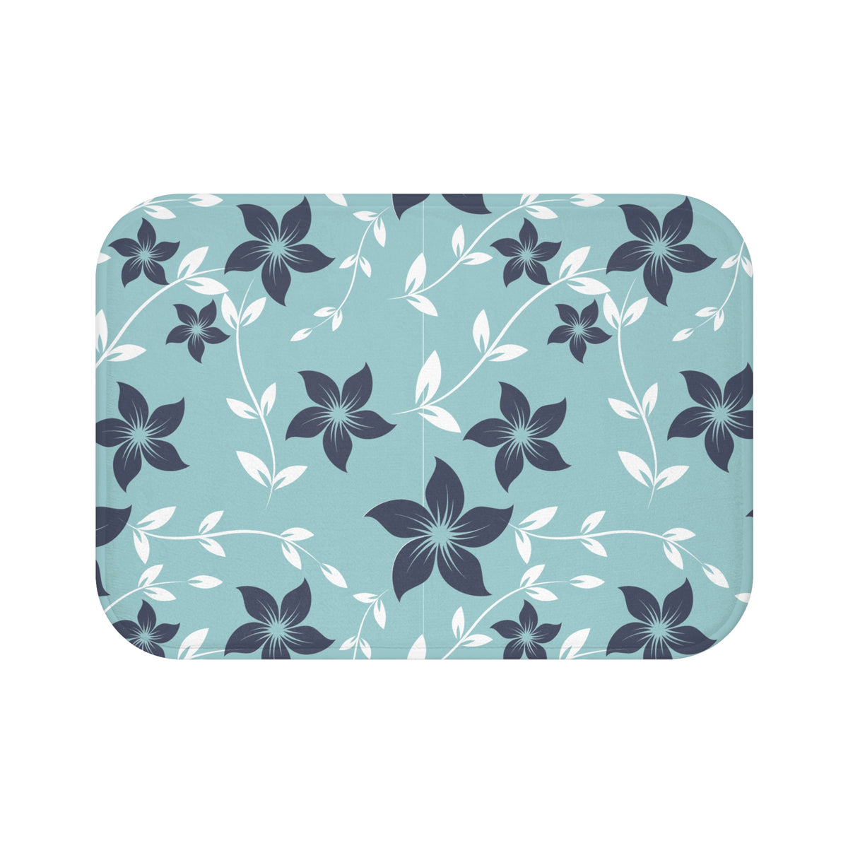 Blue Floral Vine Bath Mat – Elegant Botanical Bathroom Decor
