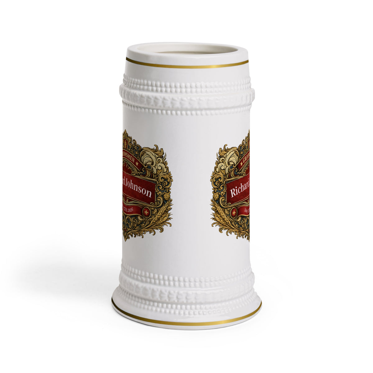 Personalized Groomsman Beer Stein 22oz - Custom Name & Date Wedding Mug, Vintage Crest Groomsmen Gift