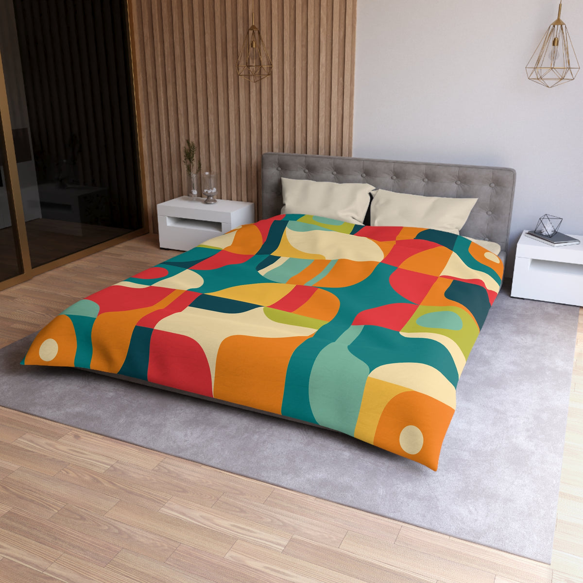 Mid Century Modern Geometric Duvet Cover  Retro Abstract Microfiber Bedding