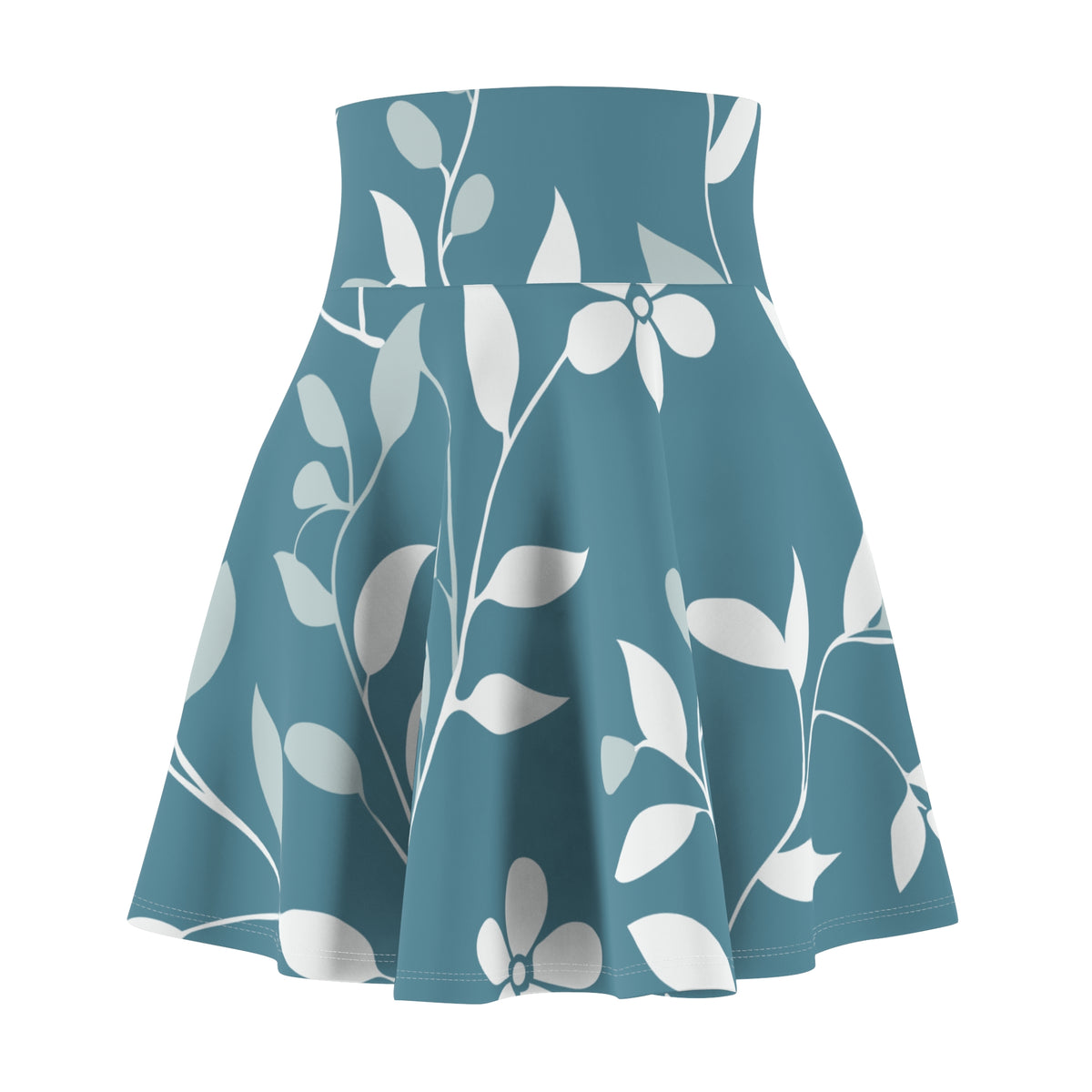 Blue Botanical Skater Skirt – Elegant Leaf Pattern
