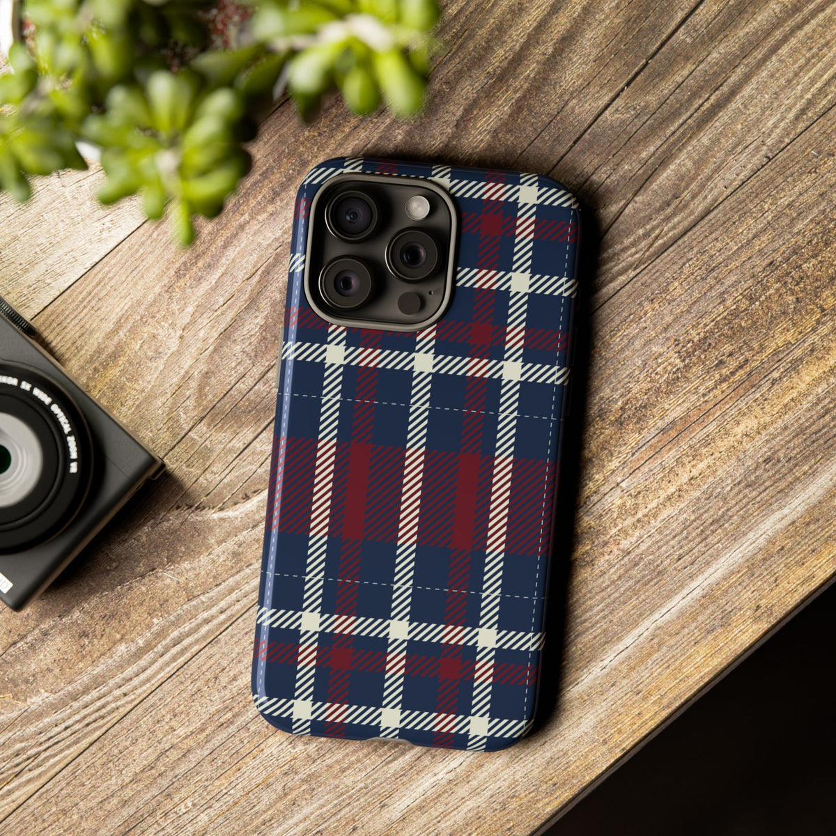 Navy Blue Plaid Phone Case – Classic Tartan Tough Case