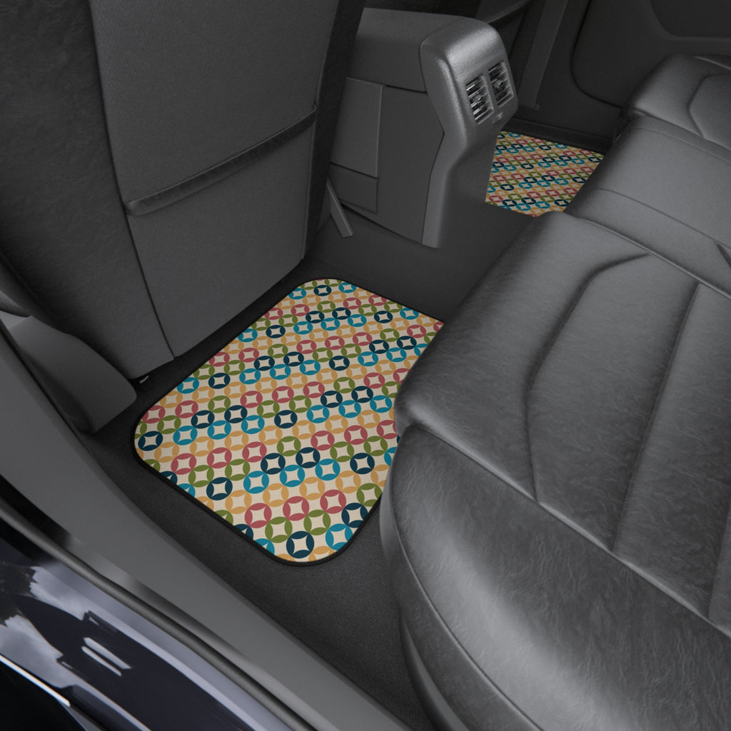 Retro Geometric Car Floor Mats – Colorful 4-Piece Set