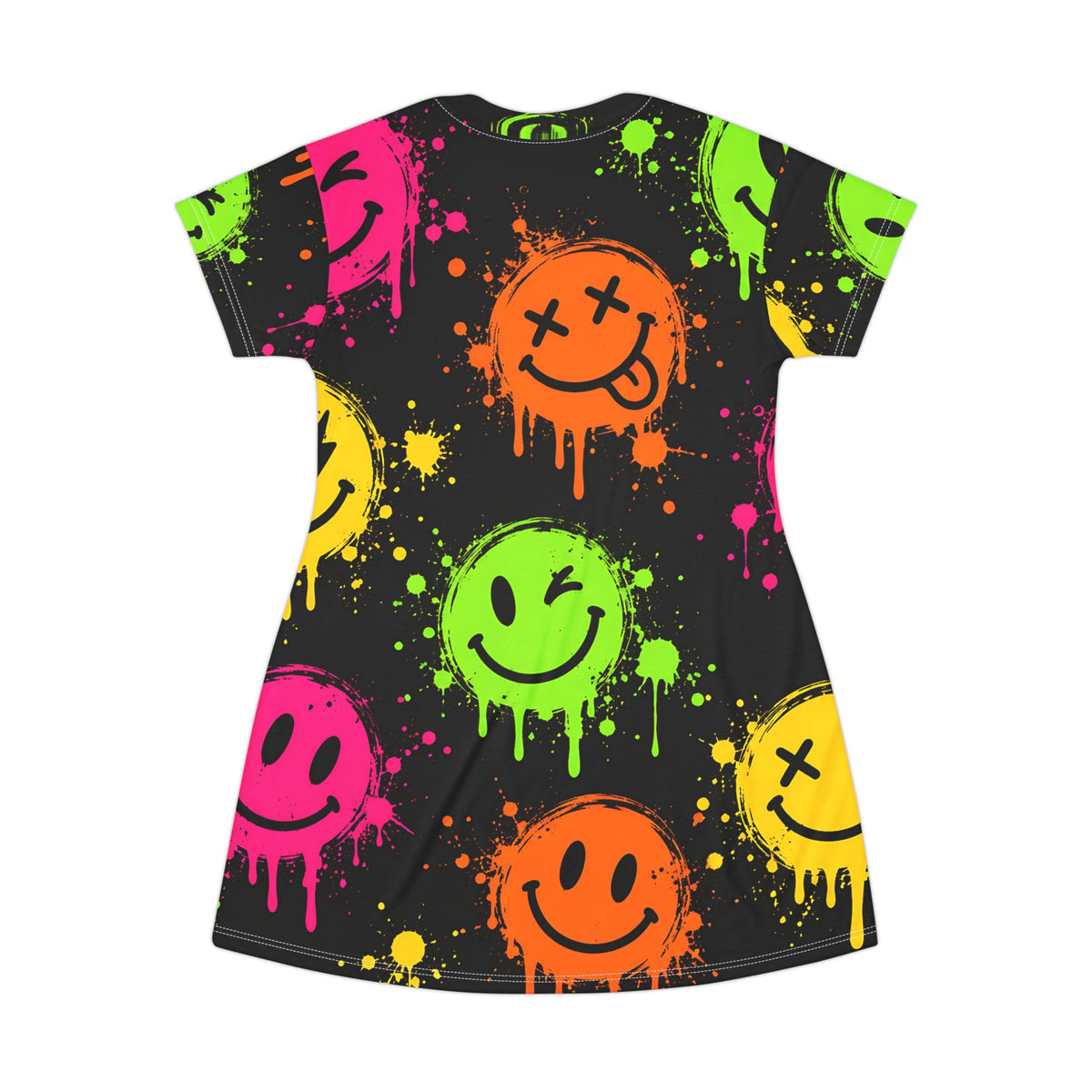 Neon Smiley T-Shirt Dress – Urban Graffiti Streetwear Print
