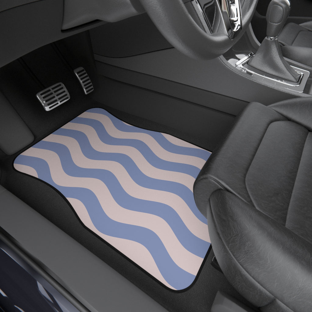 Blue Wavy Stripes Car Floor Mats – 4-Piece Set