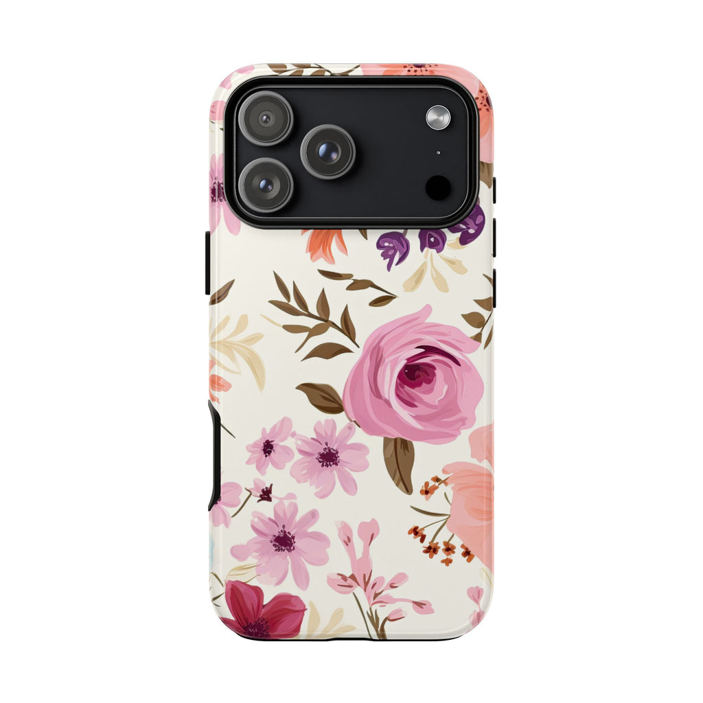 Pink Rose Floral Tough Phone Case – Romantic Flower Design