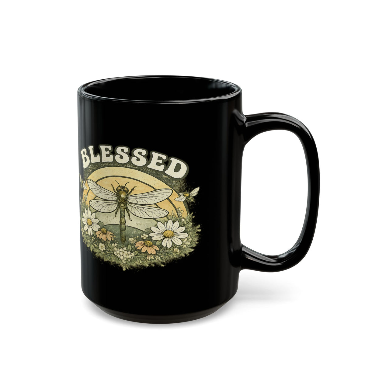 Blessed Dragonfly Mug Floral Faith Coffee Cup Boho Nature Gift for Her