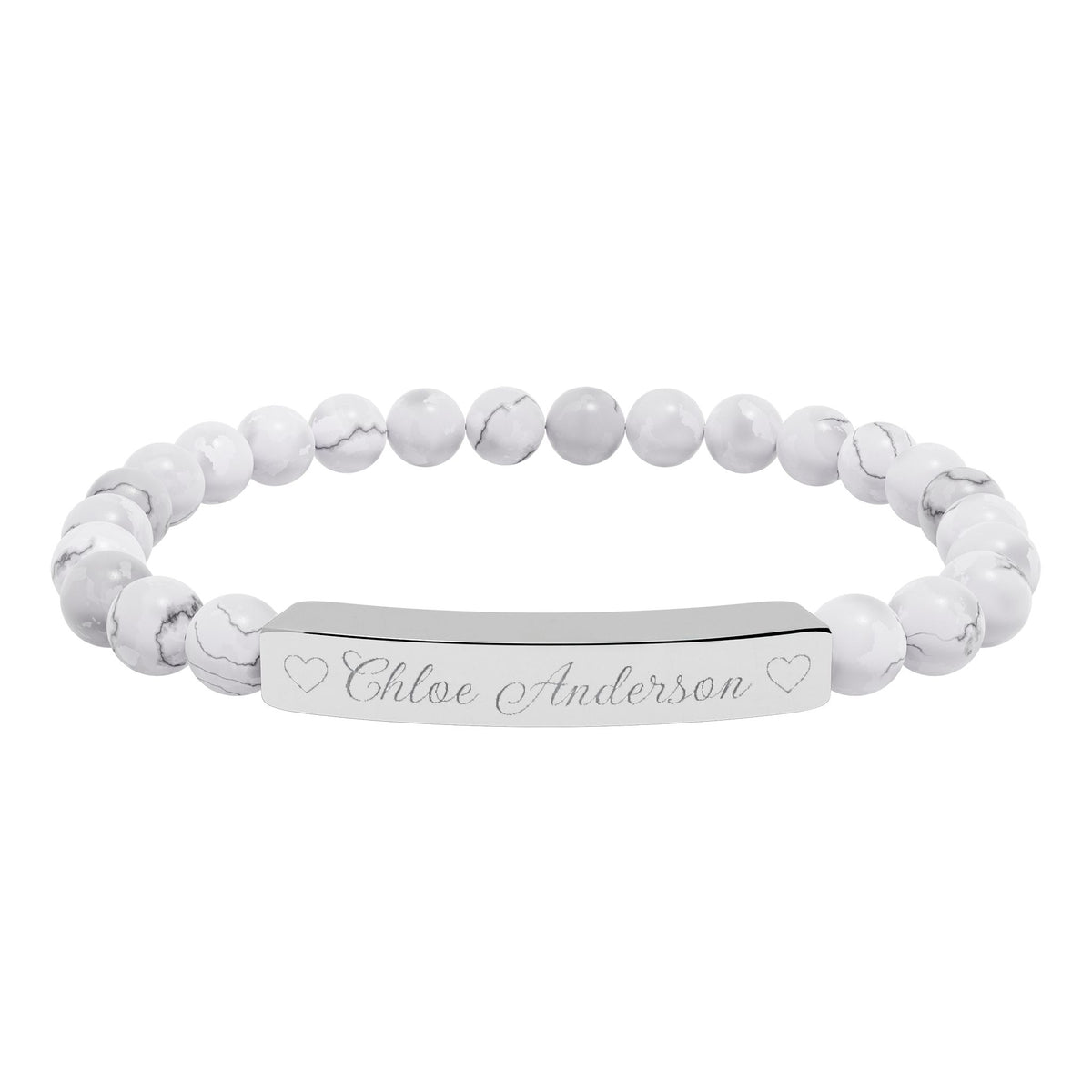 Personalized Natural Stone Bracelet – Custom Name & Hearts