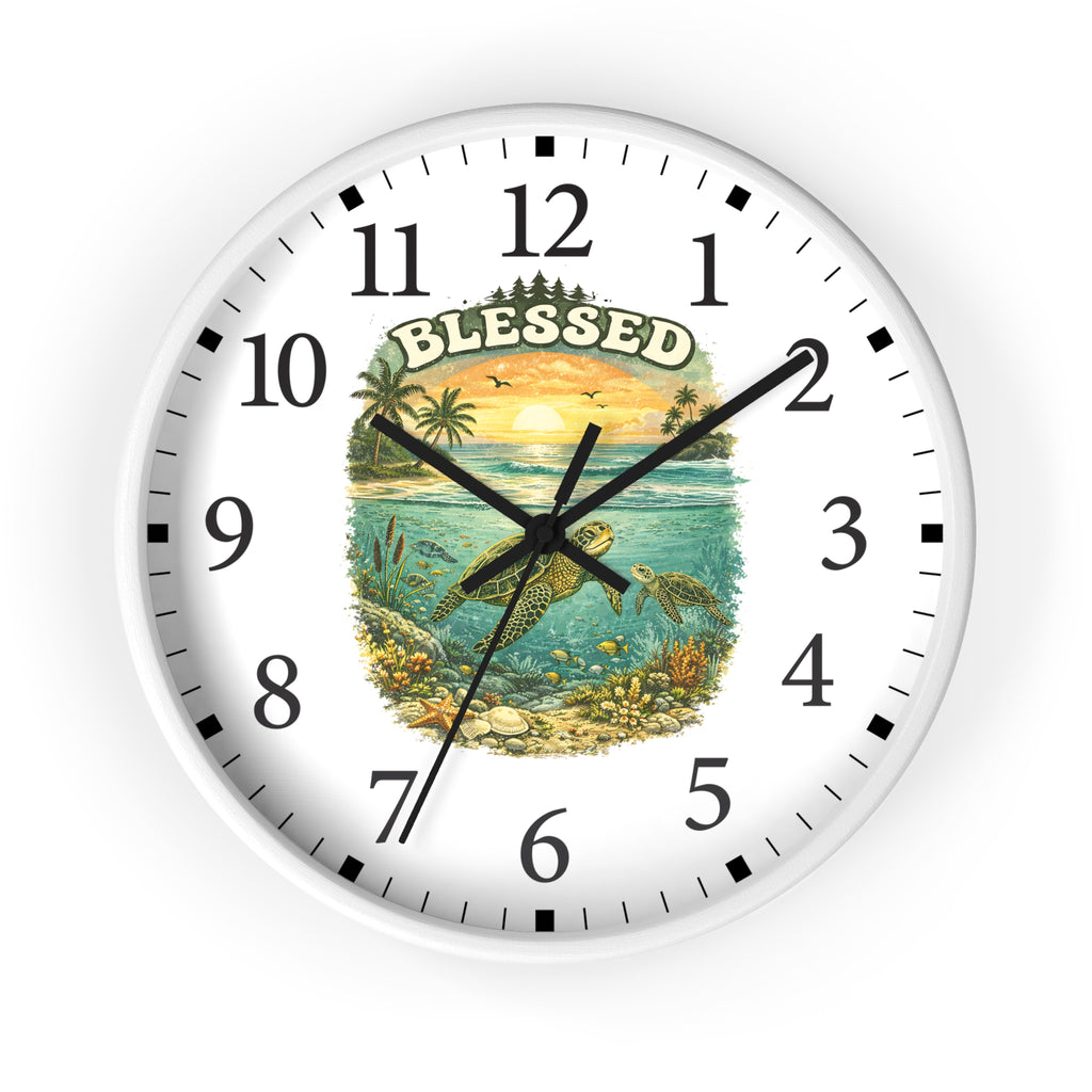 Blessed Sea Turtle Wall Clock | Beach Sunset Ocean Decor
