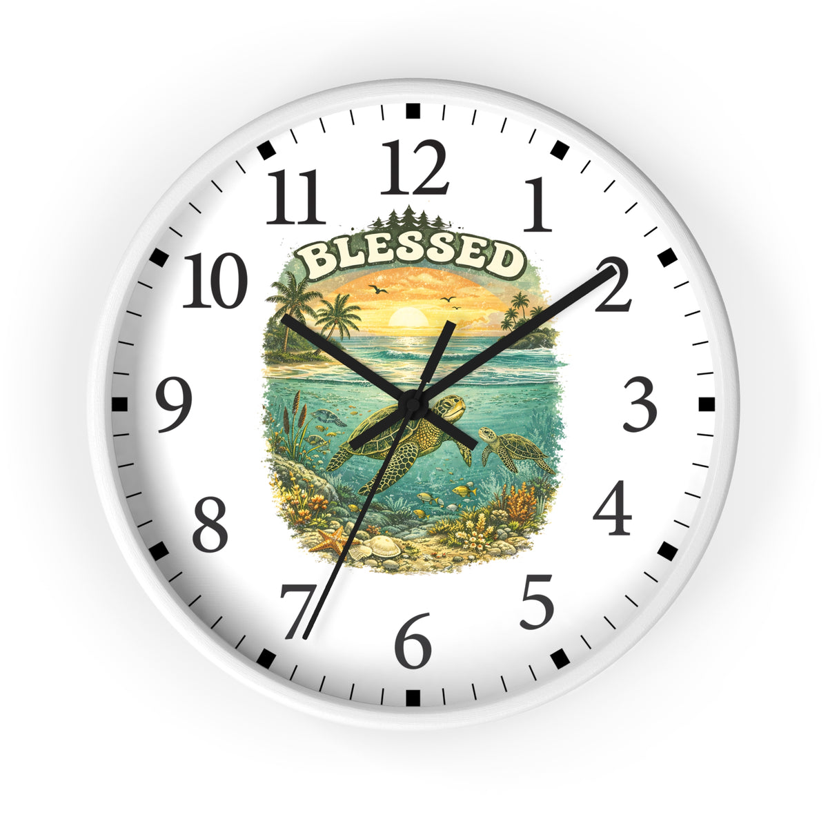 Blessed Sea Turtle Wall Clock | Beach Sunset Ocean Decor