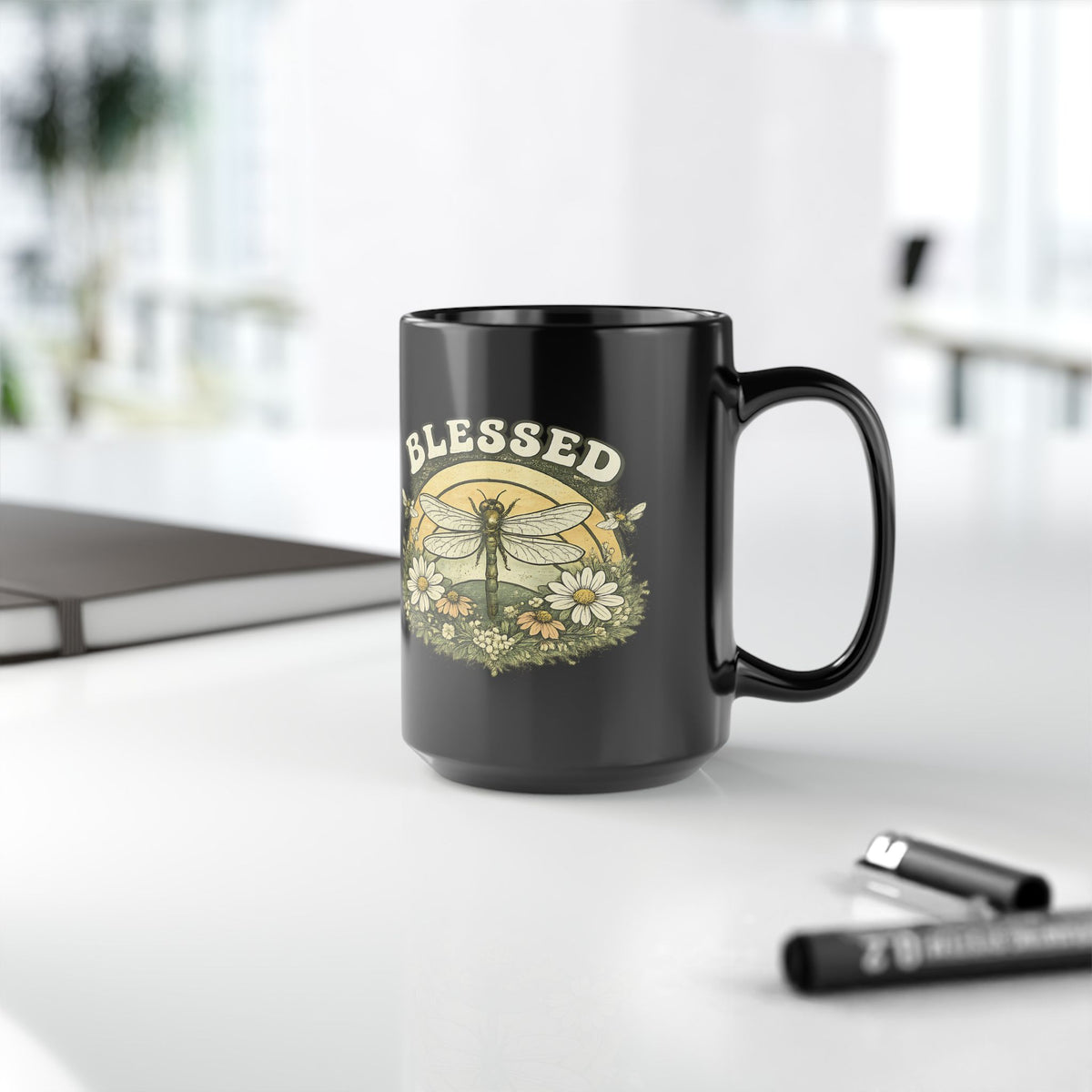 Blessed Dragonfly Mug Floral Faith Coffee Cup Boho Nature Gift for Her