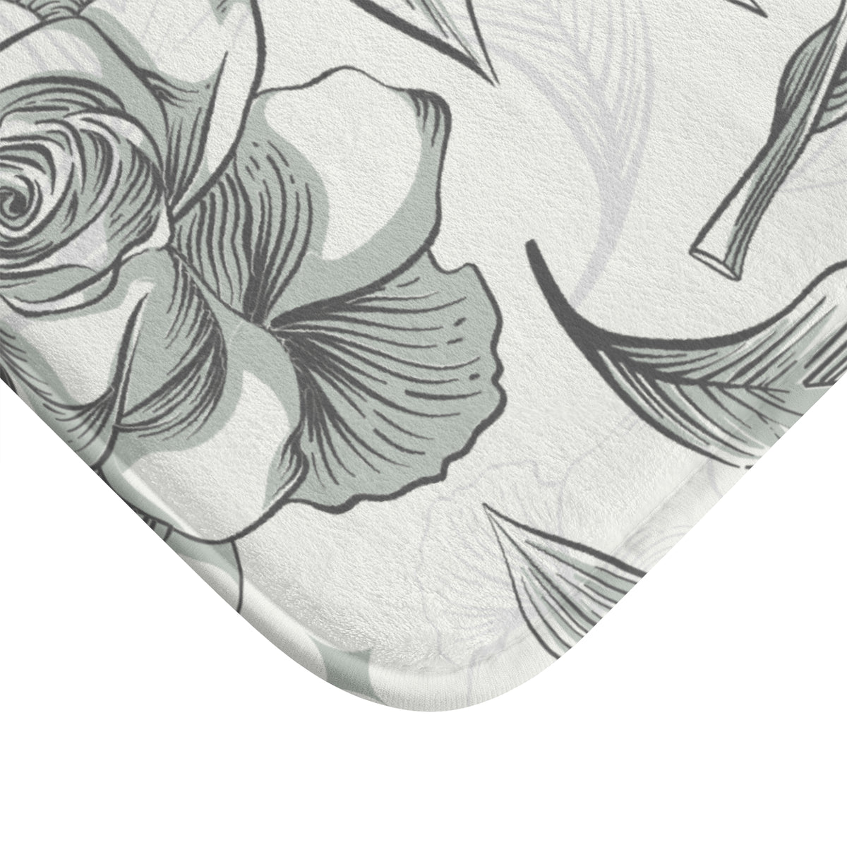 Vintage Rose Sketch Bath Mat – Elegant Black & White Floral Bathroom Decor