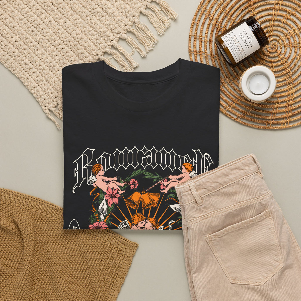 Gothic Floral Angel “Romancer” T-Shirt – Dark Vintage Unisex Graphic Tee