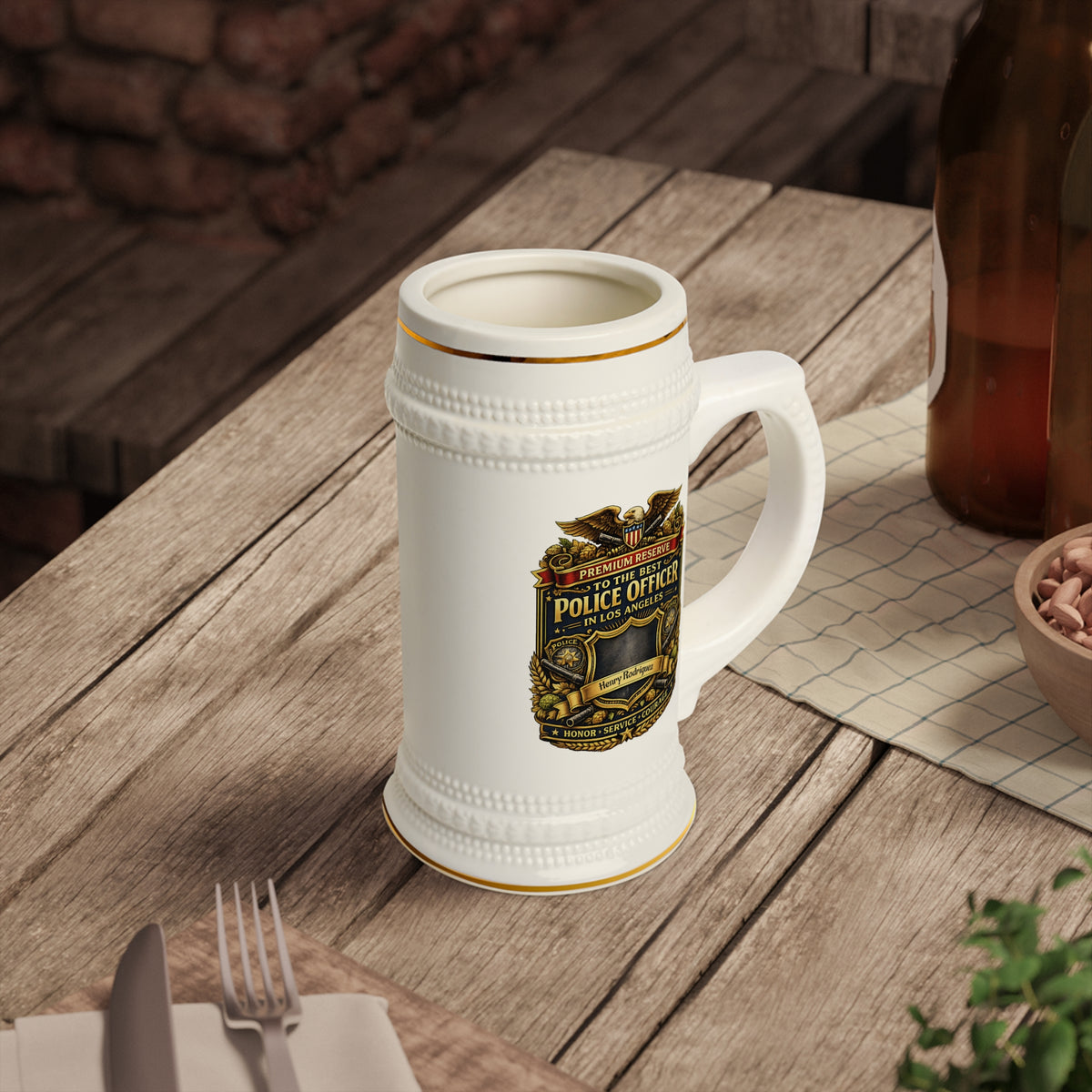 Personalized Police Officer Beer Stein 22oz - Custom Los Angeles Cop Mug with Name, Law Enforcement Gift