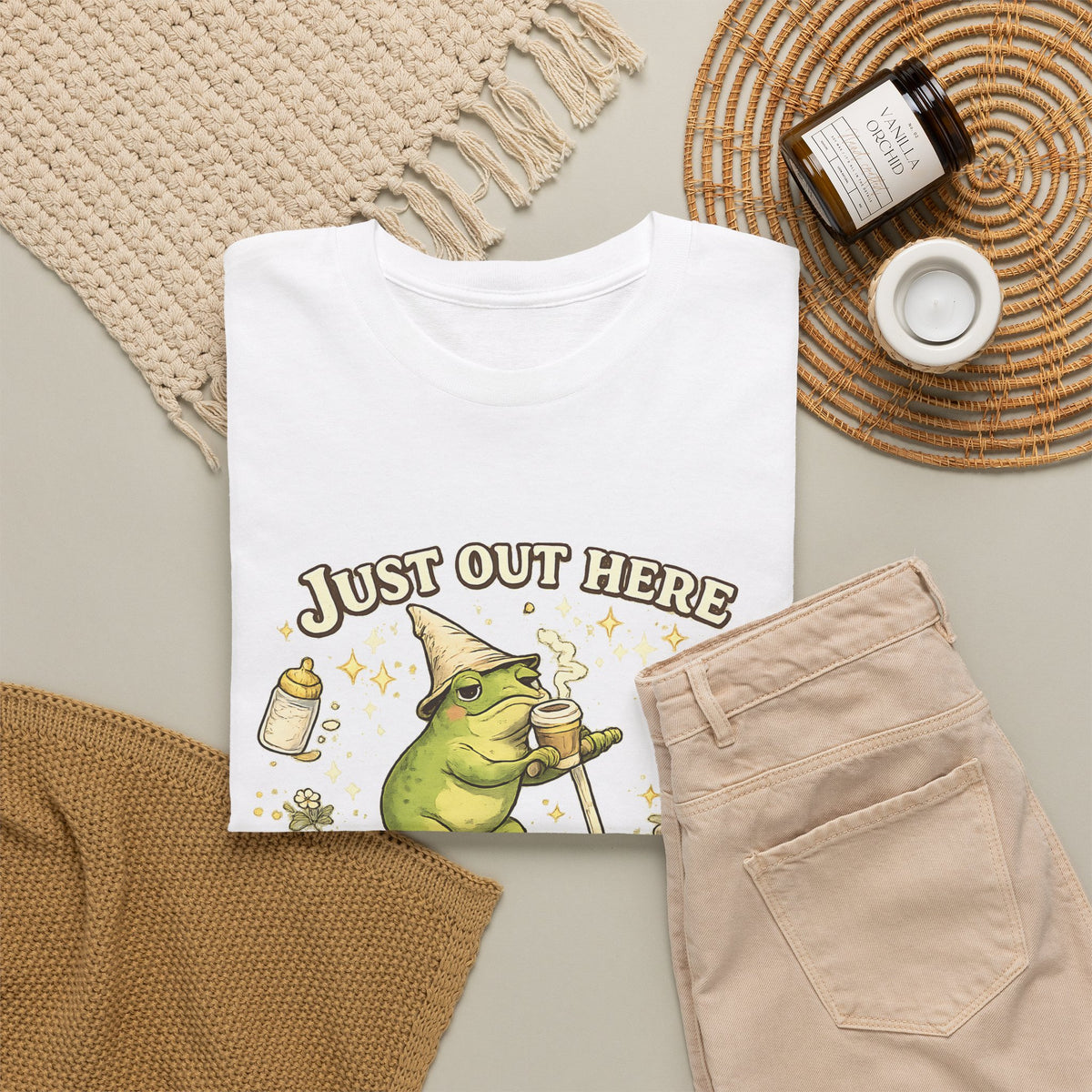“Running on Caffeine & Mommin’” T-Shirt – Funny Mom Coffee & Frog Graphic Tee