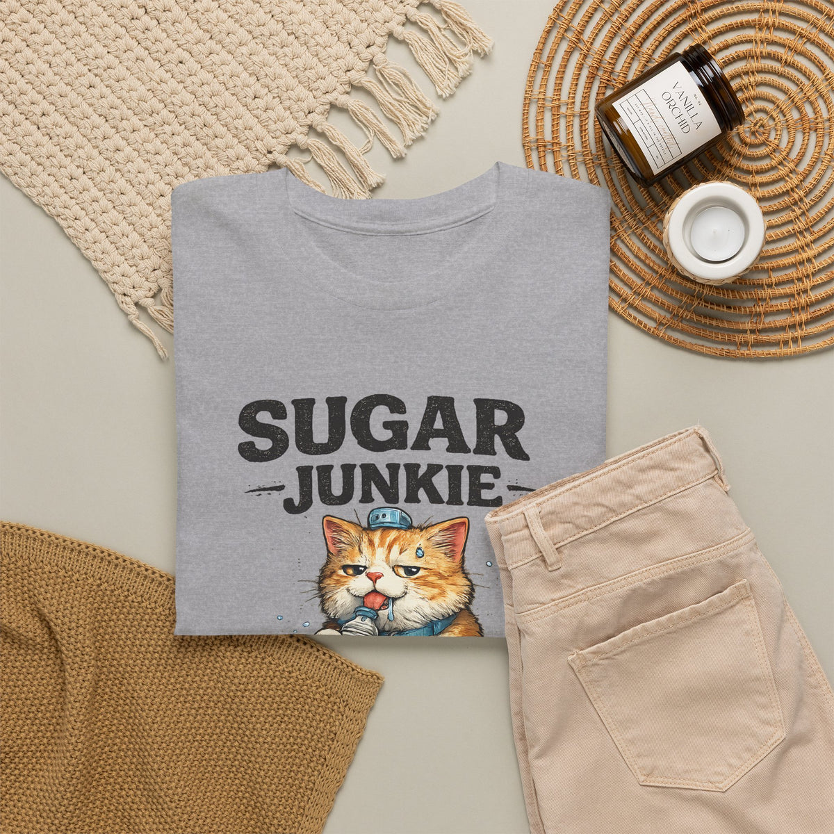“Sugar Junkie – Diabetic Nightmare” T-Shirt – Funny Cat Graphic Tee