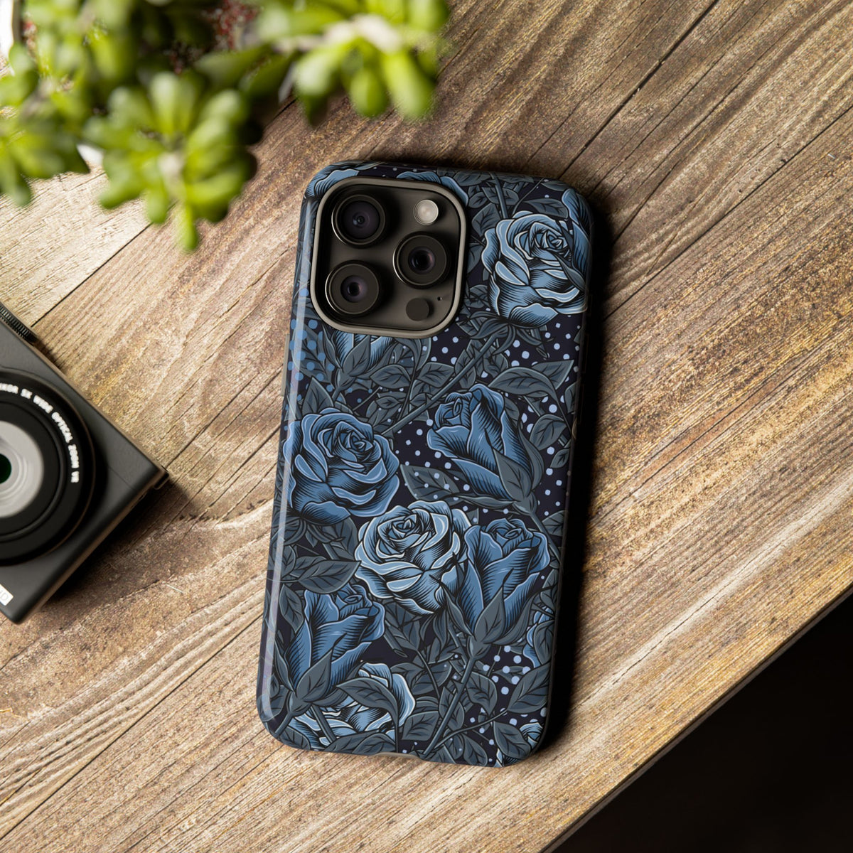 Dark Blue Rose Phone Case – Gothic Floral Tough Case