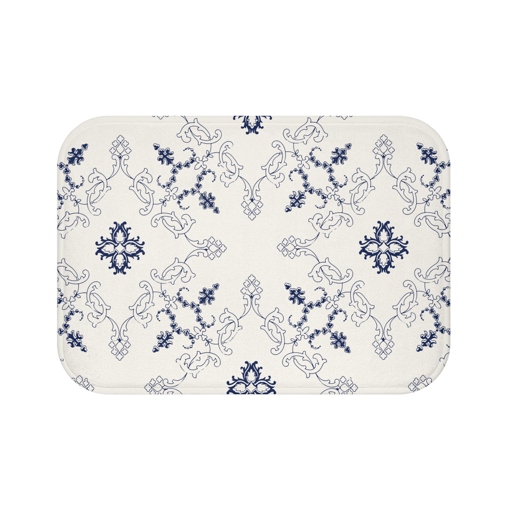 Blue Mediterranean Tile Bath Mat – Elegant Ornamental Bathroom Decor