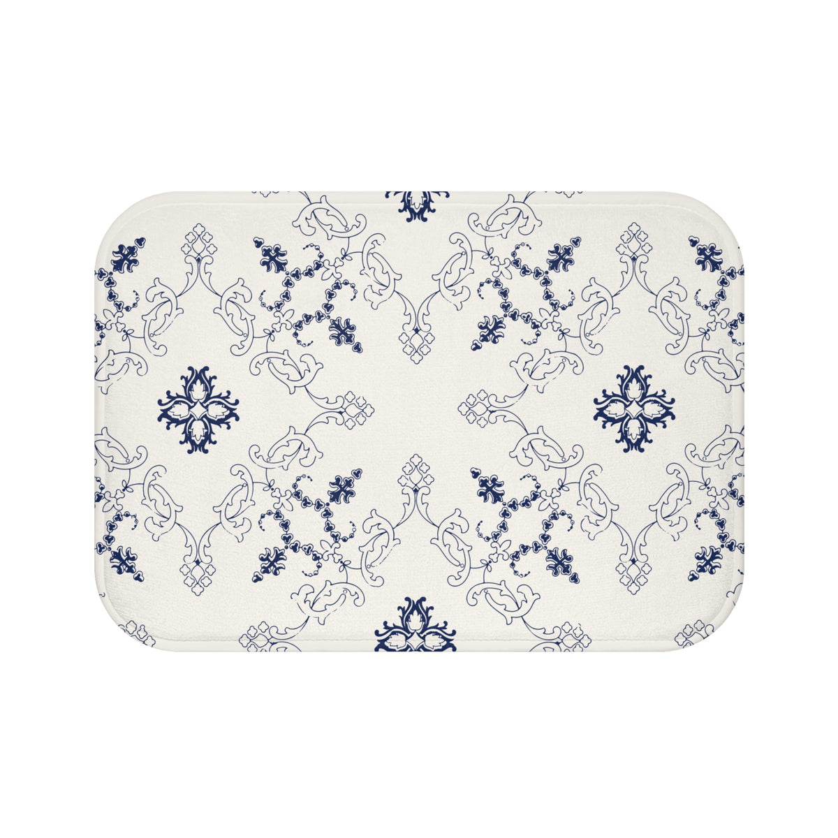 Blue Mediterranean Tile Bath Mat – Elegant Ornamental Bathroom Decor