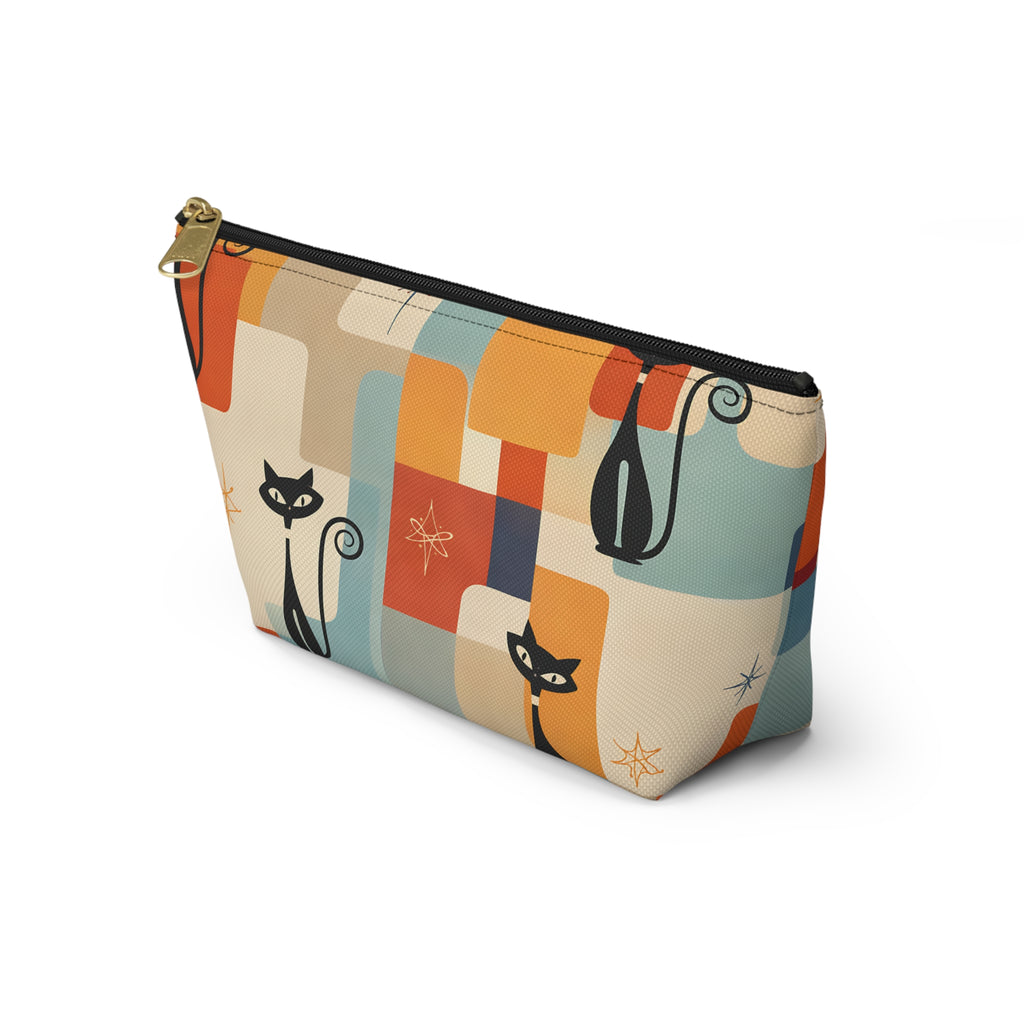 Retro Black Cat Pouch – Mid-Century Modern Print
