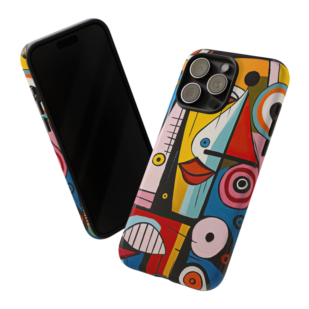 Colorful Abstract Art Tough Phone Case – Geometric Face Design