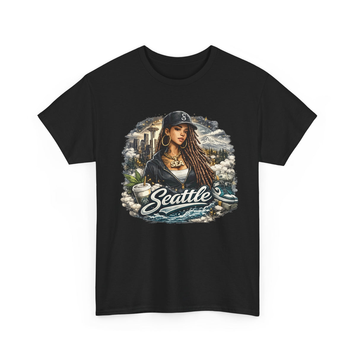 Seattle T-Shirt – Vintage Skyline, Coffee & Portrait Graphic Tee