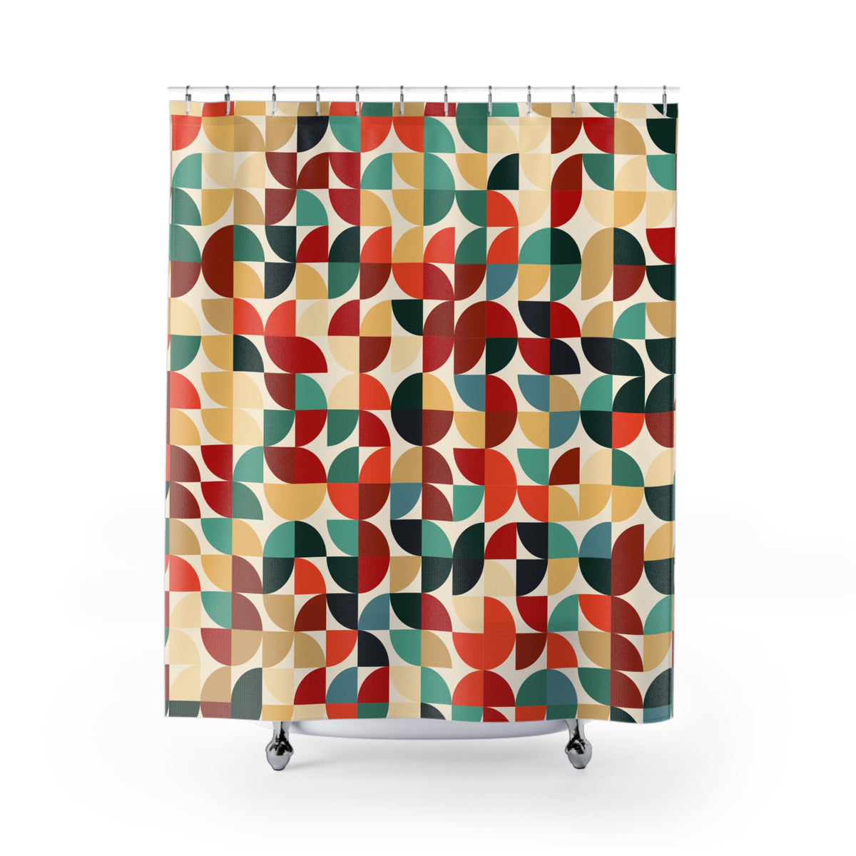 Mid Century Modern Shower Curtain | Retro Abstract Geometric Bathroom Decor | Colorful 70s Bath Curtain