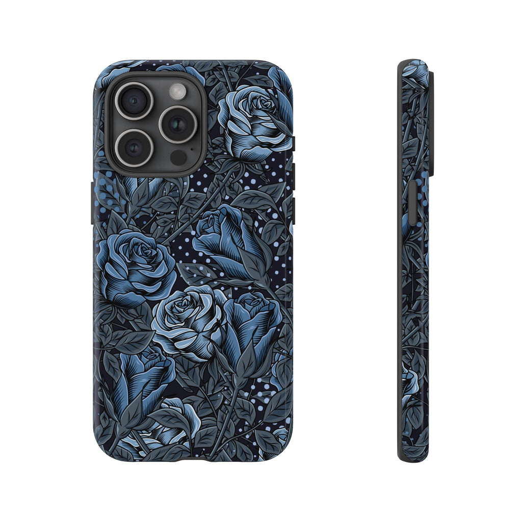 Dark Blue Rose Phone Case – Gothic Floral Tough Case