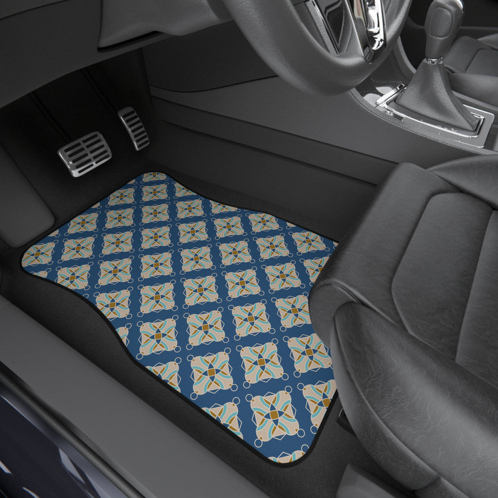Blue Tile Pattern Car Floor Mats – 4-Piece Set