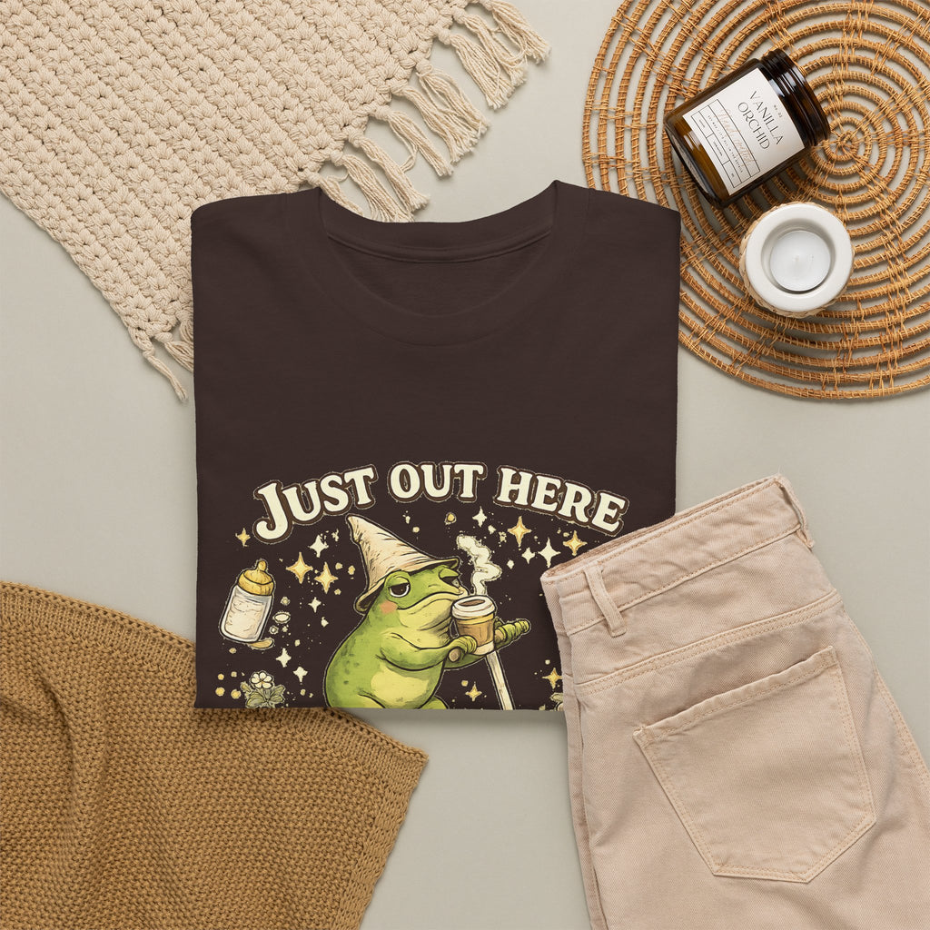 “Running on Caffeine & Mommin’” T-Shirt – Funny Mom Coffee & Frog Graphic Tee