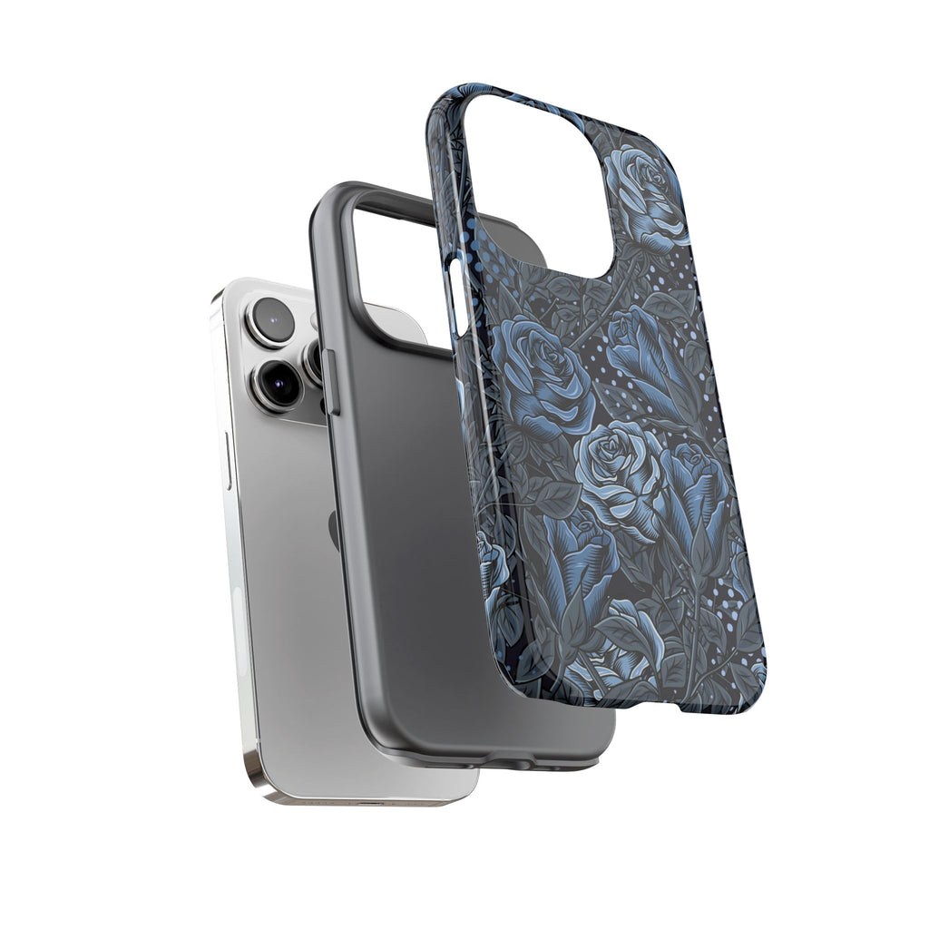 Dark Blue Rose Phone Case – Gothic Floral Tough Case