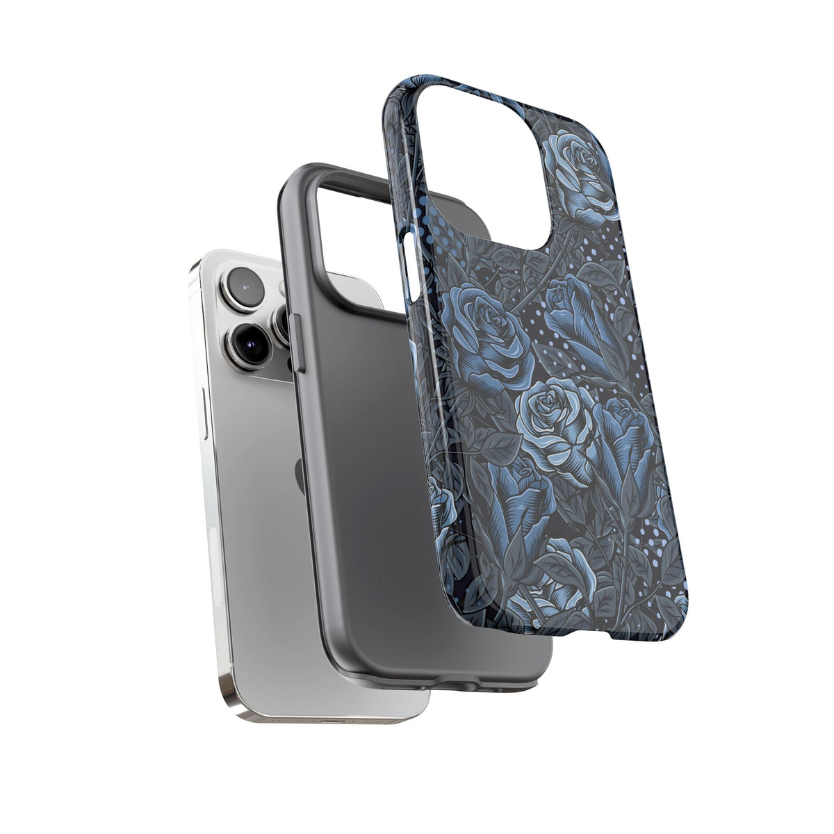 Dark Blue Rose Phone Case – Gothic Floral Tough Case