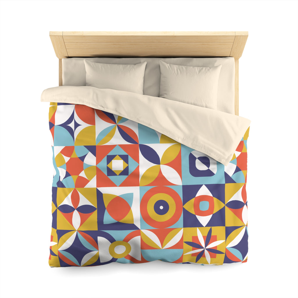 Geometric Retro Tile Pattern Microfiber Duvet Cover | Colorful Mid Century Design