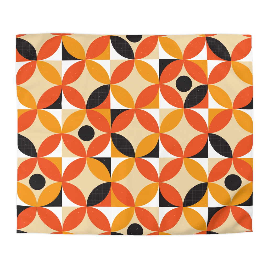 Retro Geometric Circle Pattern Duvet | Orange Mustard Mid Century Modern