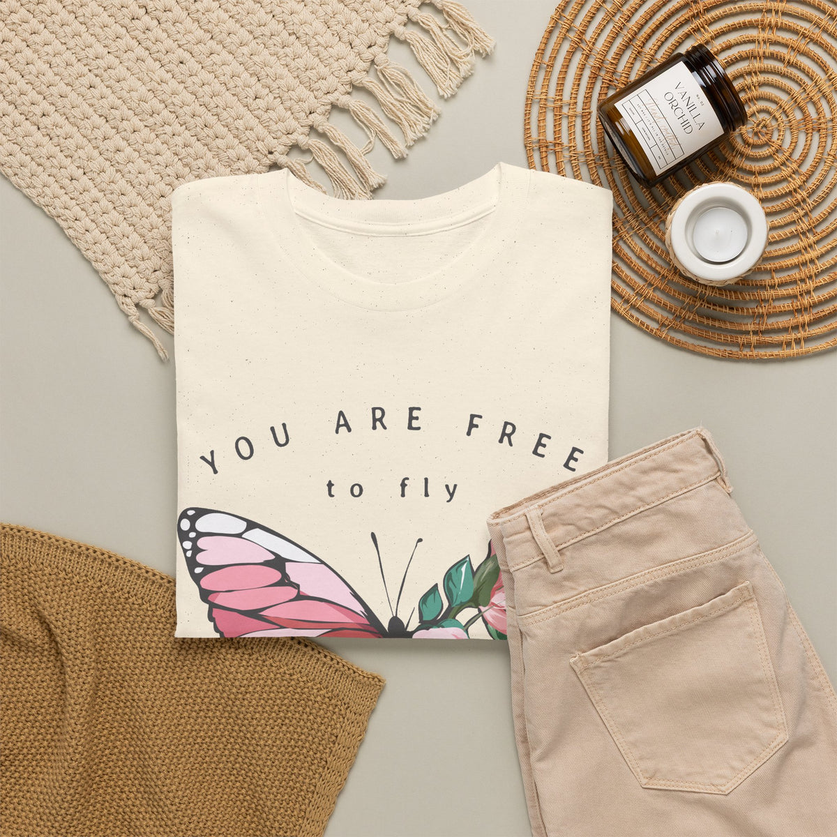“You Are Free to Fly” Butterfly T-Shirt – Floral Inspirational Graphic Tee
