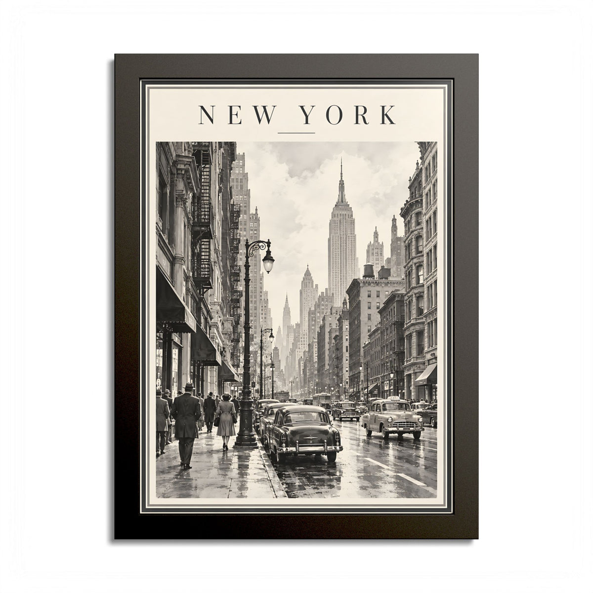 1950s New York City Framed Poster – Vintage Black & White Manhattan Wall Art