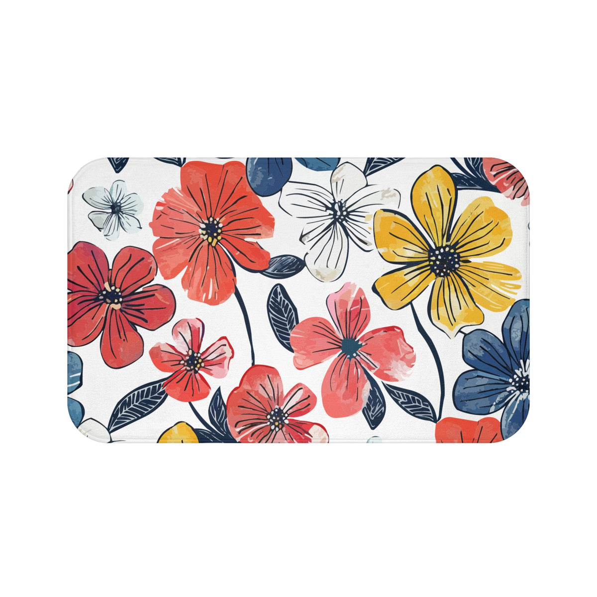 Colorful Floral Bath Mat – Modern Botanical Bathroom Decor