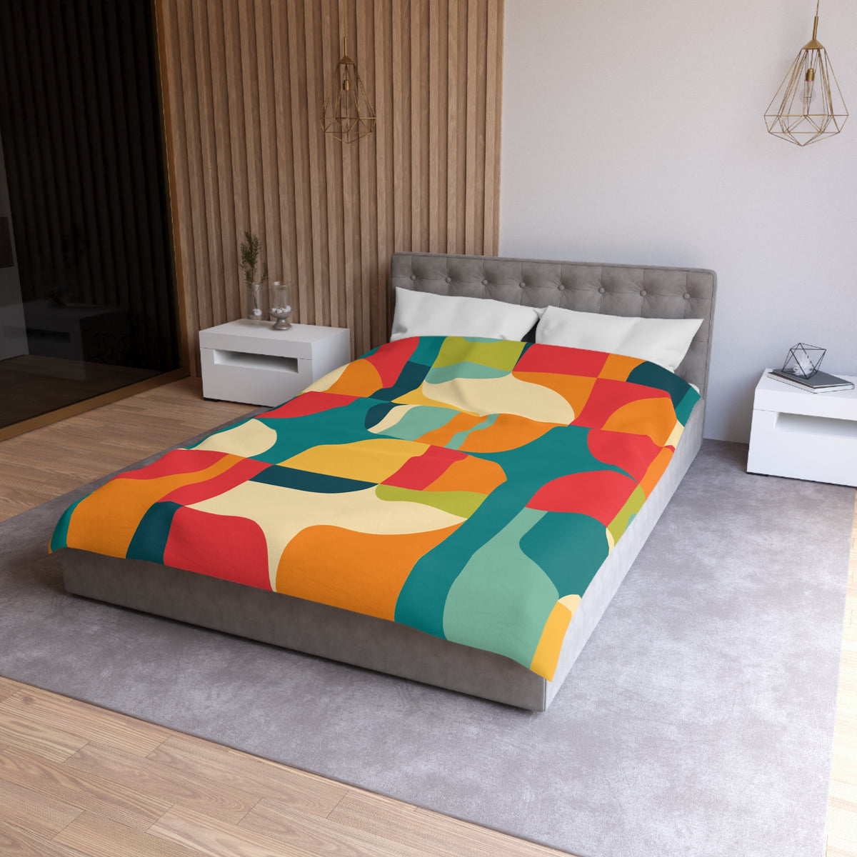 Mid Century Modern Geometric Duvet Cover  Retro Abstract Microfiber Bedding