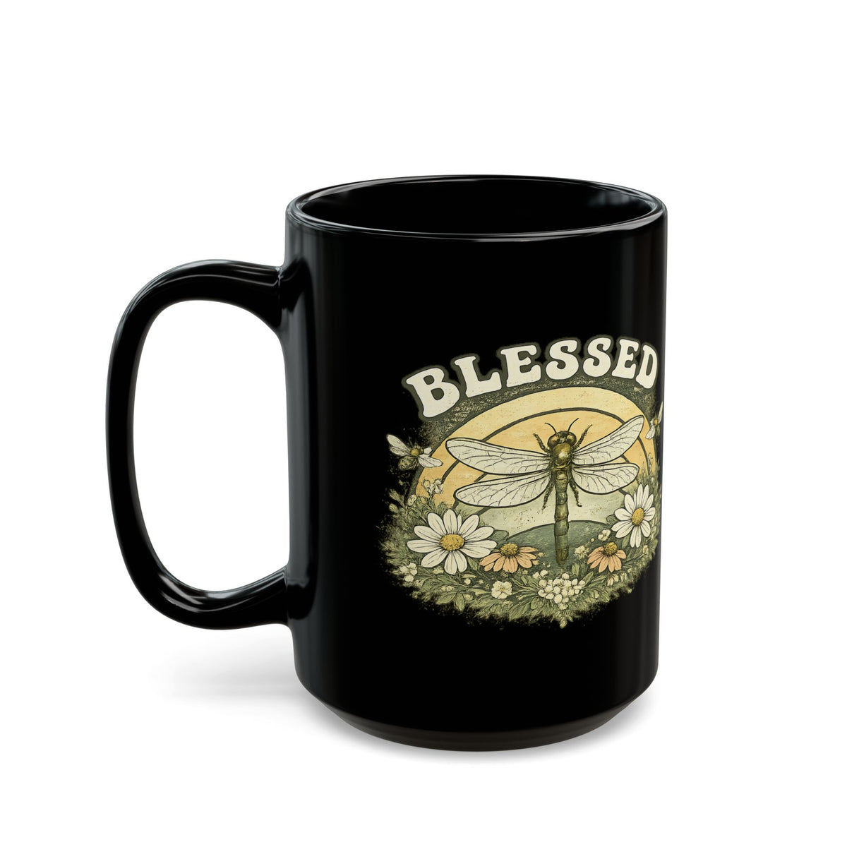 Blessed Dragonfly Mug Floral Faith Coffee Cup Boho Nature Gift for Her