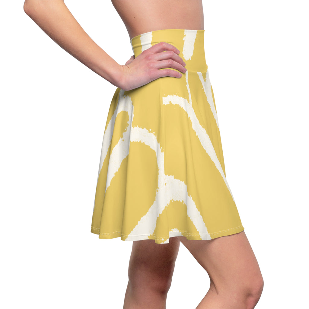 Yellow Abstract Skater Skirt – Modern Wavy Pattern