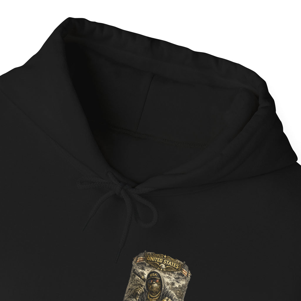 Bigfoot Streetwear Hoodie for Men  Urban Black Hoodie with Bigfoot Graphic Back Print, Hip Hop Style Sweatshirt