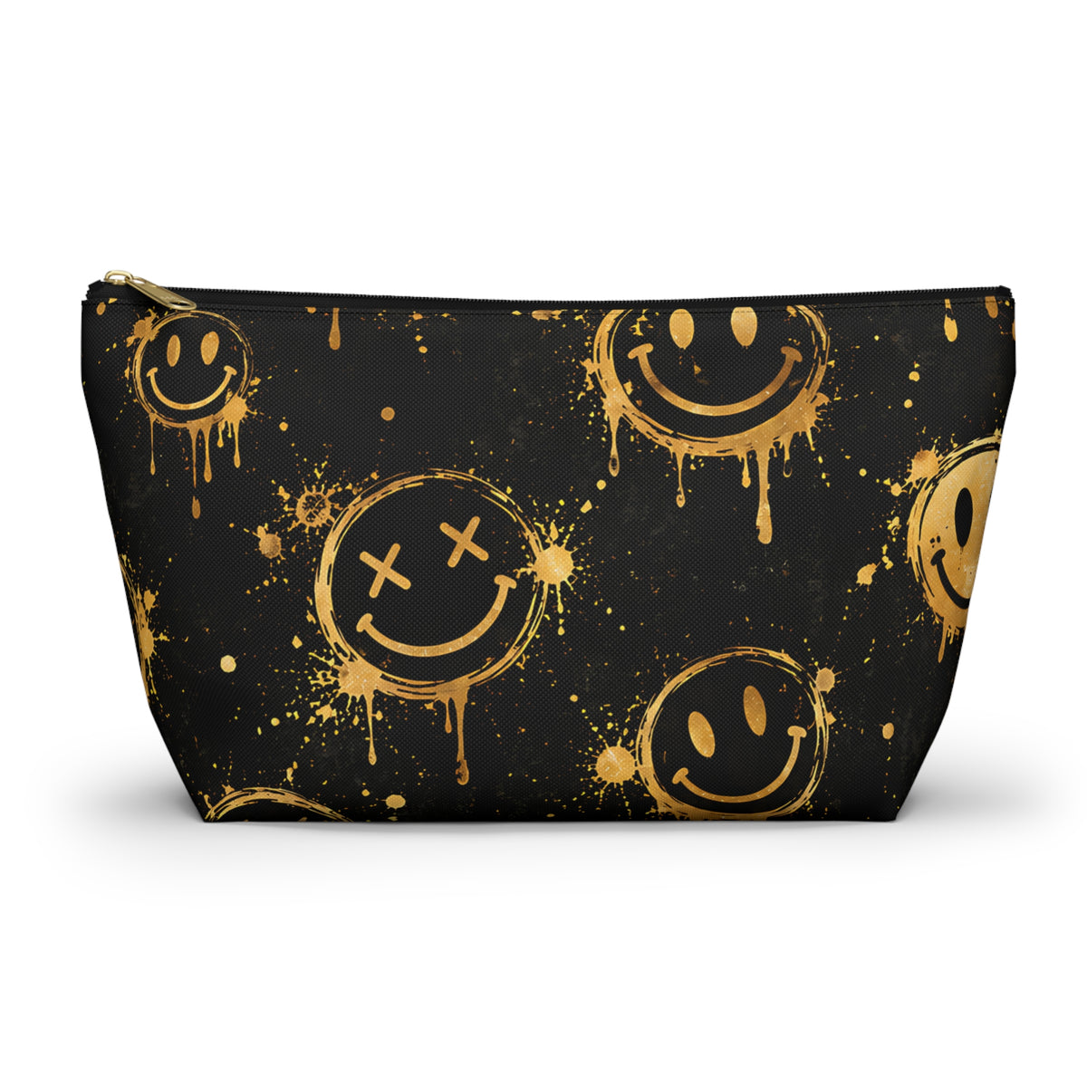 Gold Smiley Pouch – Black Graffiti Streetwear Print