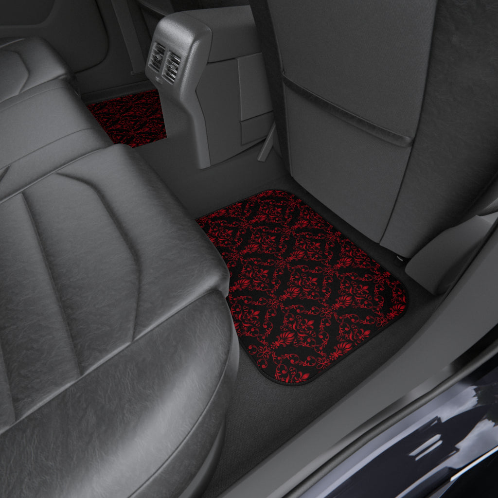 Red & Black Damask Car Floor Mats – 4-Piece Set