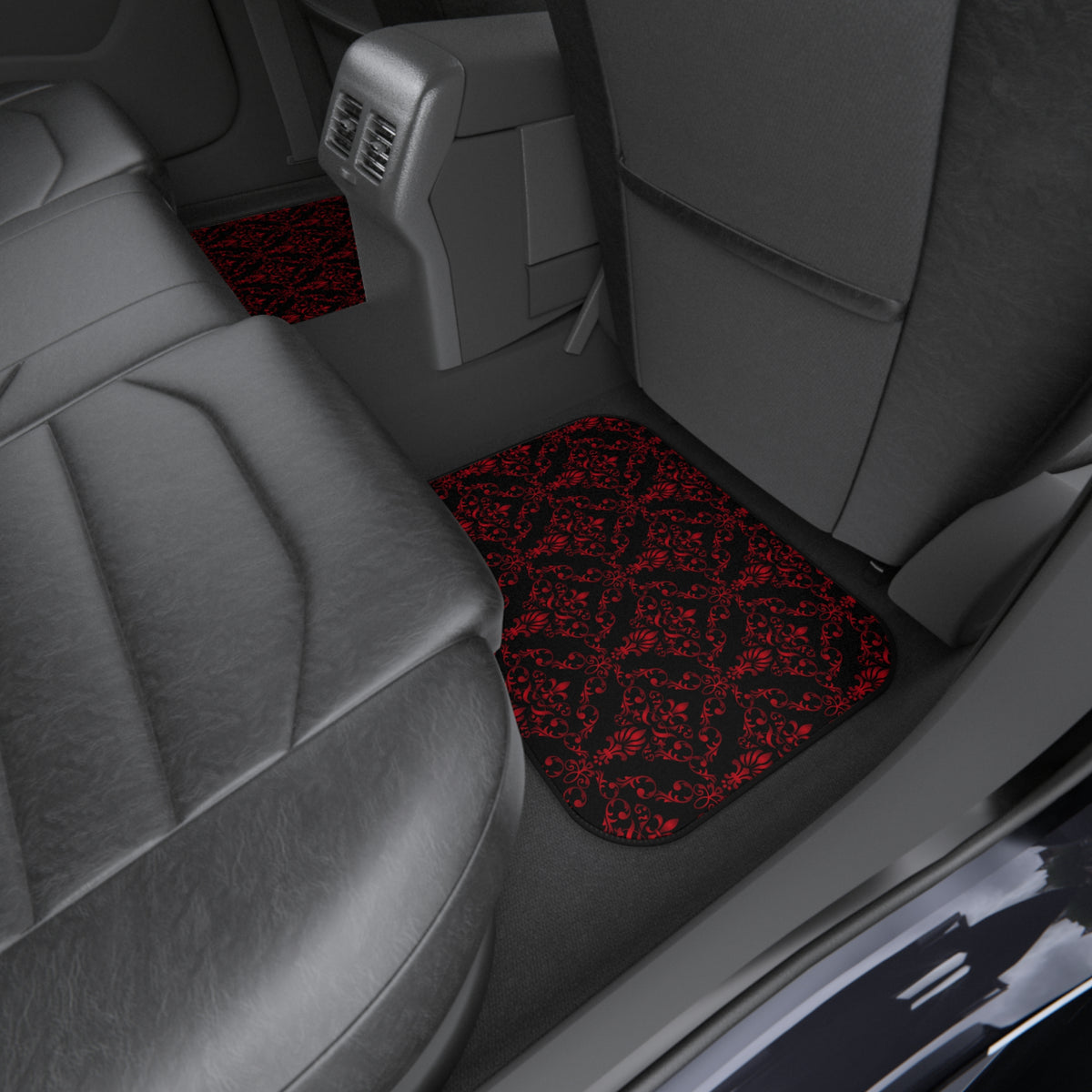 Red & Black Damask Car Floor Mats – 4-Piece Set
