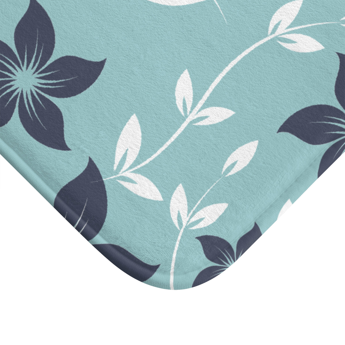 Blue Floral Vine Bath Mat – Elegant Botanical Bathroom Decor