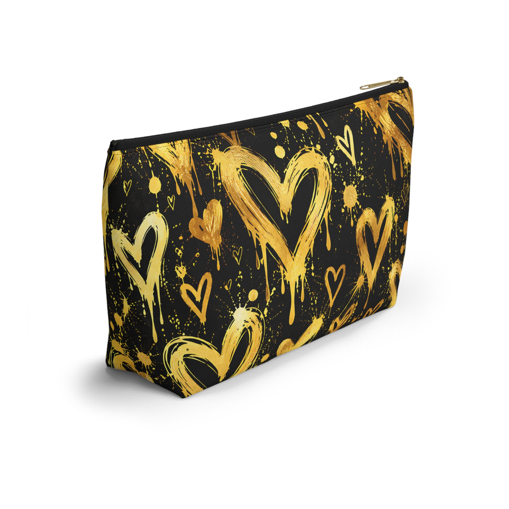 Gold Graffiti Hearts Pouch – Black & Gold Street Art Print