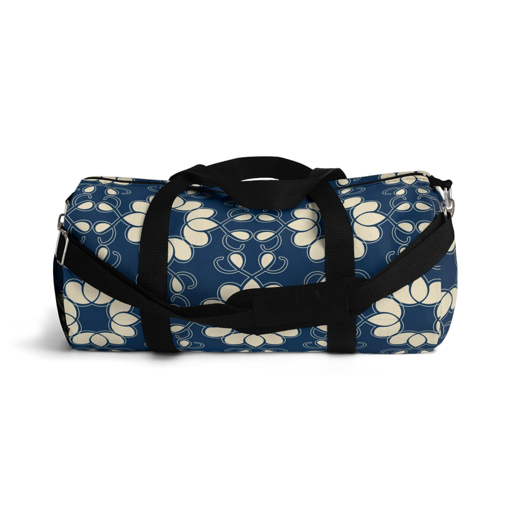 Retro Floral Duffel Bag – Navy Blue & Cream Flower Design