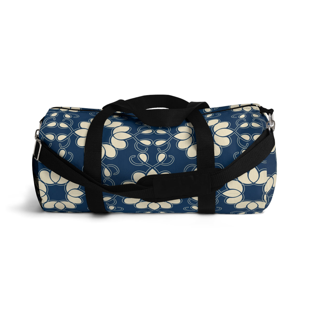 Retro Floral Duffel Bag – Navy Blue & Cream Flower Design