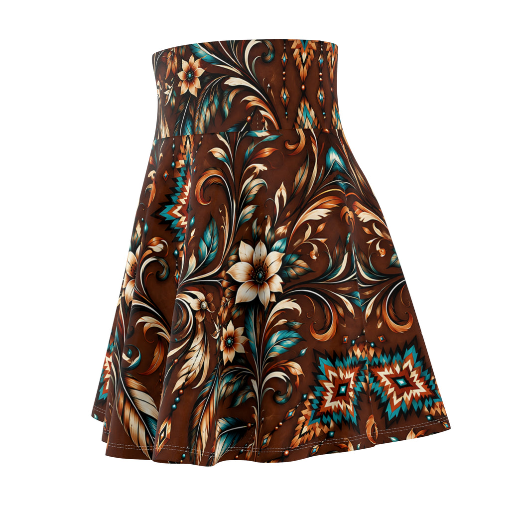 Southwestern Western Skater Skirt – Rustic Floral Pattern