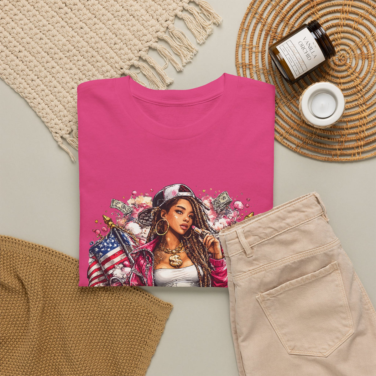 Streetwear Queen T-Shirt – Chicana Tattoo & American Flag Graphic Tee